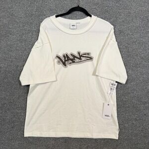 Vans Shirt Mens Medium White Tshirt Graffiti Logo Crewneck Surf Skate NEW